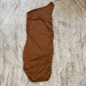 Brown One-Shoulder Dress